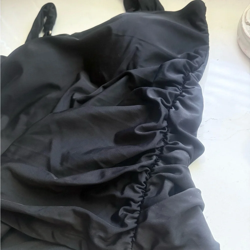 Black Ruched Tankini Swim Top